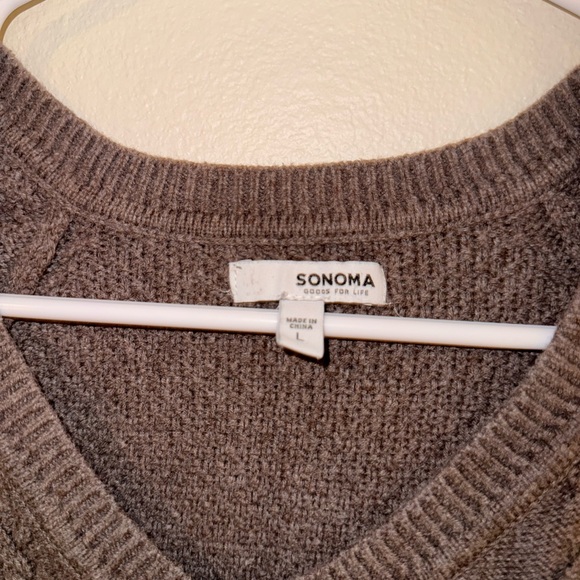 Sonoma Taupe V-Neck Cable Knit Sweater - Picture 2 of 3